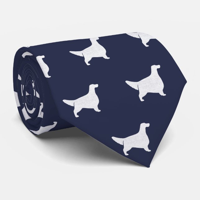 English Setter Silhouettes Pattern Blue and White Tie (Rolled)