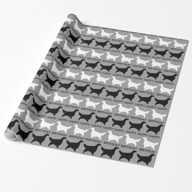English Setter Silhouettes Pattern with Text Wrapping Paper (Unrolled)