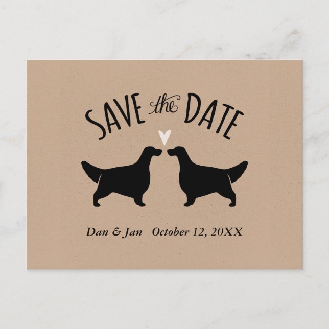 English Setter Silhouettes Wedding Save the Date Announcement Postcard (Front)