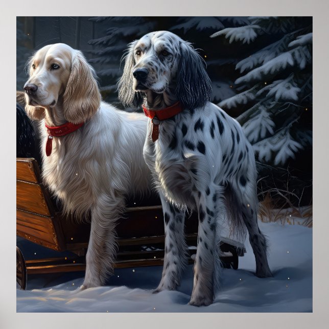 English Setter Snowy Sleigh Christmas Decor  (Front)