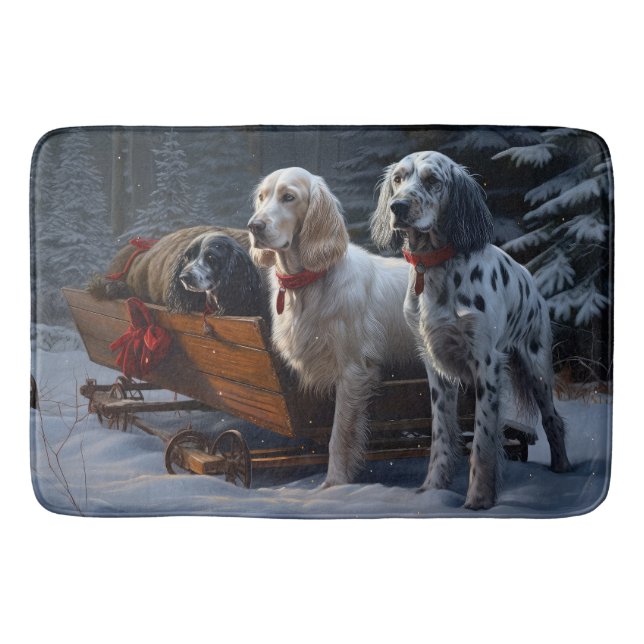 English Setter Snowy Sleigh Christmas Decor  Bath Mat (Front)