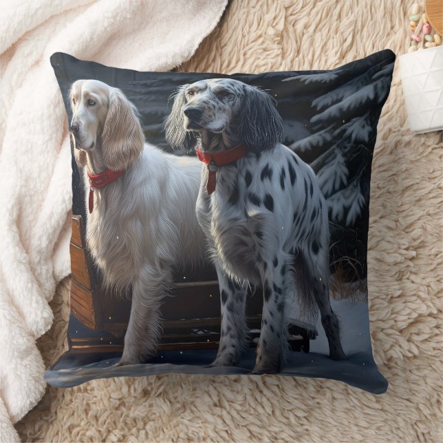 English Setter Snowy Sleigh Christmas Decor  Cushion (Blanket)