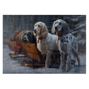 English Setter Snowy Sleigh Christmas Decor Cutting Board