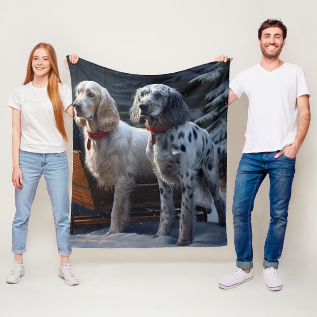 English Setter Snowy Sleigh Christmas Decor  Fleece Blanket (In Situ)