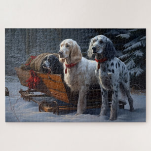 English Setter Snowy Sleigh Christmas Decor  Jigsaw Puzzle