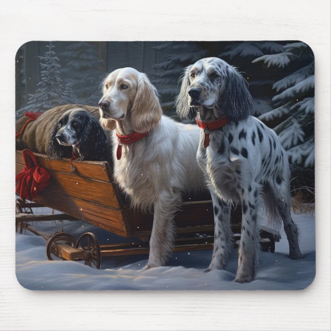 English Setter Snowy Sleigh Christmas Decor  Mouse Mat (Front)
