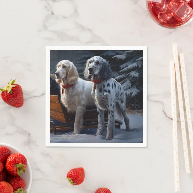 English Setter Snowy Sleigh Christmas Decor  Napkin (Insitu)