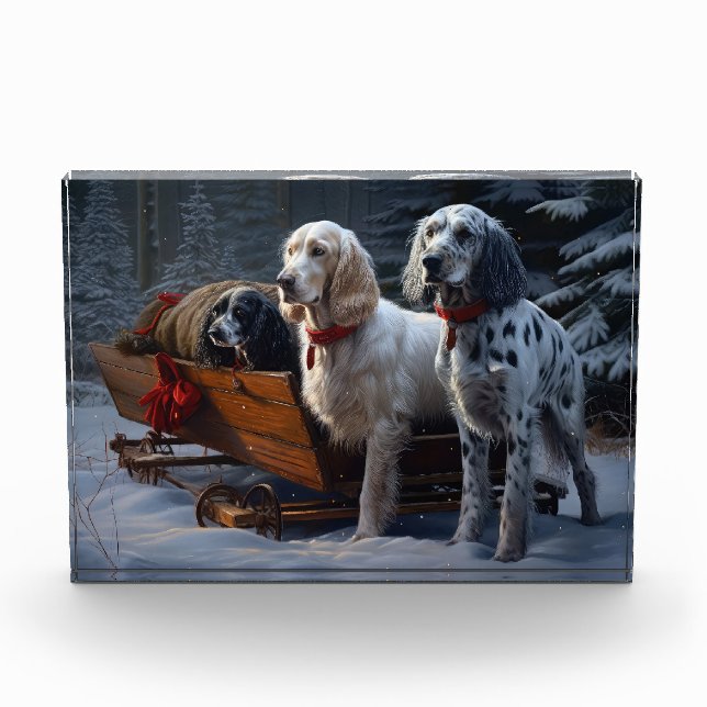 English Setter Snowy Sleigh Christmas Decor  Photo Block (Front)