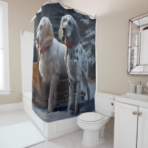English Setter Snowy Sleigh Christmas Decor Shower Curtain