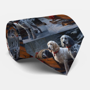 English Setter Snowy Sleigh Christmas Decor Tie
