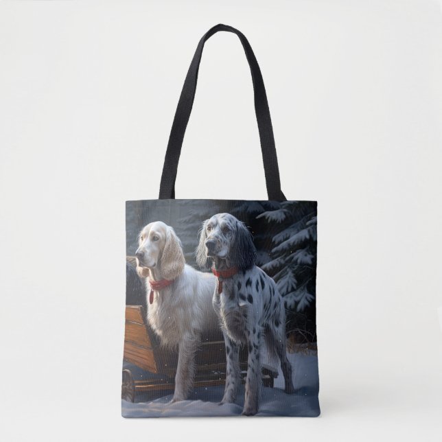 English Setter Snowy Sleigh Christmas Decor  Tote Bag (Front)
