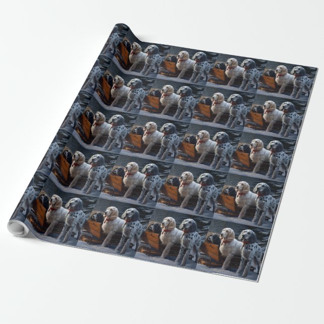 English Setter Snowy Sleigh Christmas Decor  Wrapping Paper (Unrolled)