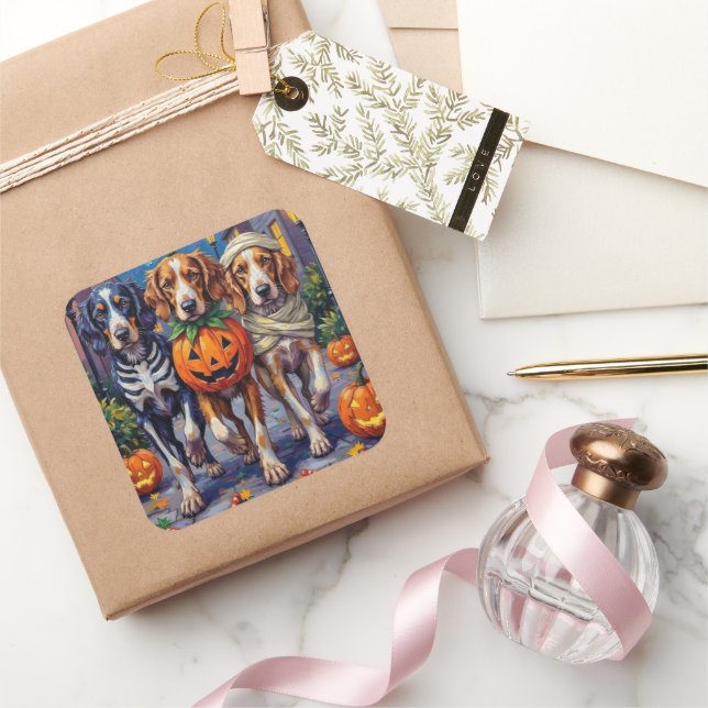 English Setter Trick-or-Treating Halloween Costume Square Sticker (Gifting)