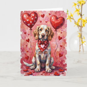 English Setter Valentine’s Day Dog with Hearts Red Card