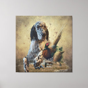 English setter with pheasants, art canvas print