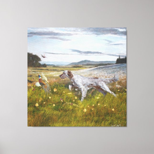 English setter with pheasants, art   canvas print (Front)
