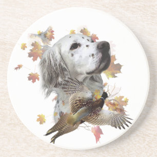 English setter with pheasants, art coaster