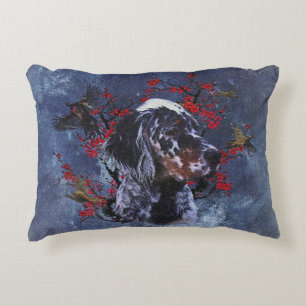 English setter with pheasants, art   decorative cushion