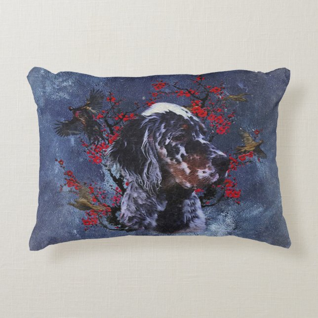 English setter with pheasants, art   decorative cushion (Front)