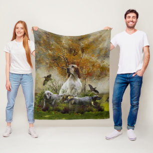 English setter with pheasants, art fleece blanket