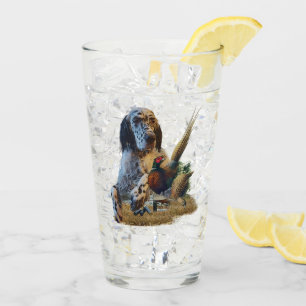 English setter with pheasants, art   glass