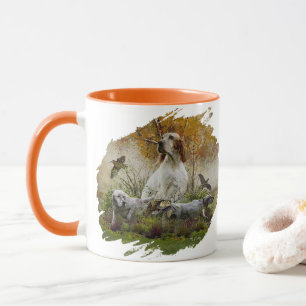 English setter with pheasants, art      mug