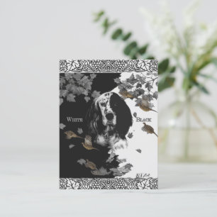 English setter with pheasants, art postcard