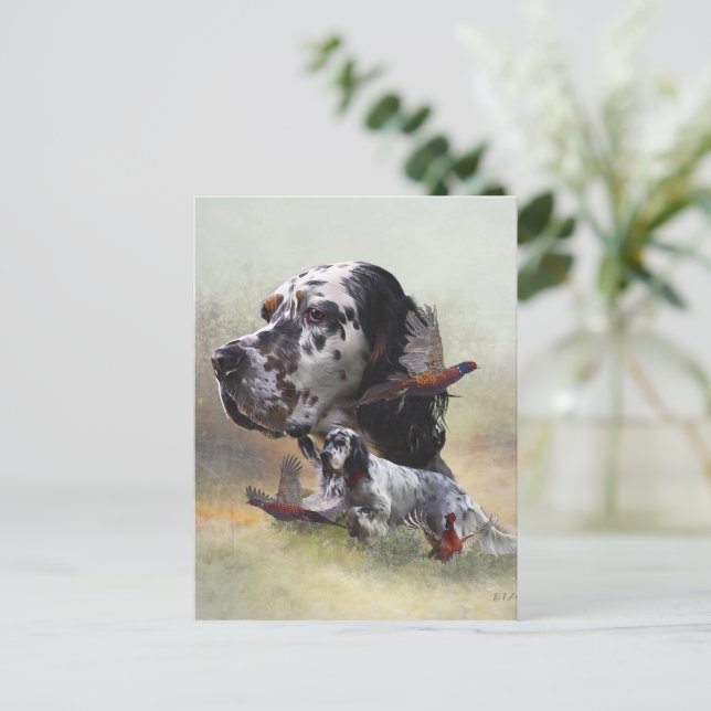 English setter with pheasants, art      postcard (Standing Front)