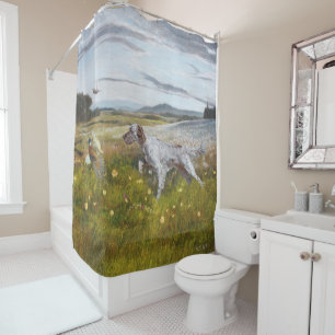English setter with pheasants, art shower curtain