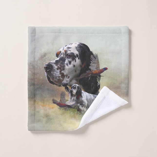 English setter with pheasants, art     wash cloth (Wash Cloth)