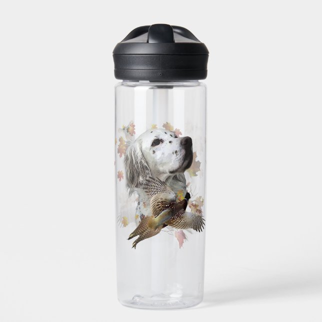 English setter with pheasants, art      water bottle (Front)