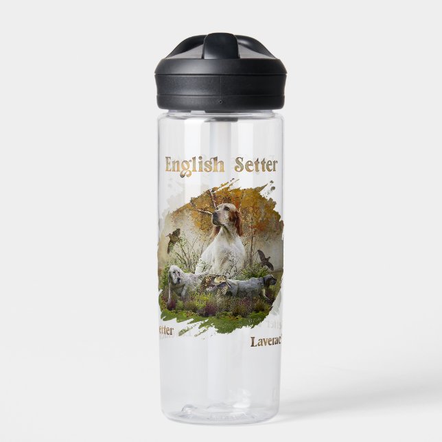 English setter with pheasants, art     water bottle (Front)
