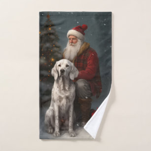 English Setter With Santa Claus Festive Christmas Bath Towel Set