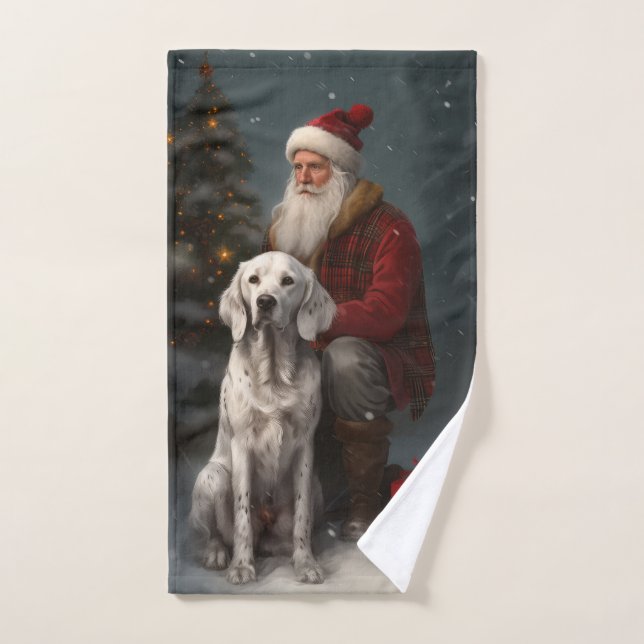 English Setter With Santa Claus Festive Christmas Bath Towel Set (Hand Towel)