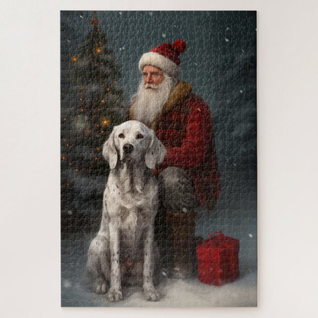 English Setter With Santa Claus Festive Christmas Jigsaw Puzzle (Vertical)