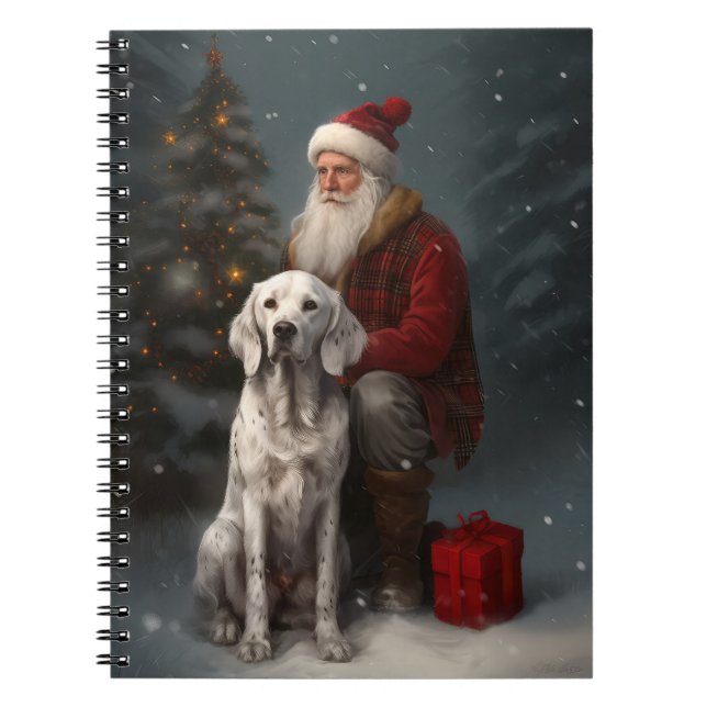 English Setter With Santa Claus Festive Christmas Notebook (Front)