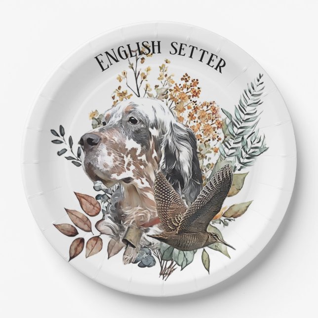 English setter , Woodcock Hunting , Art  Paper Plate (Front)