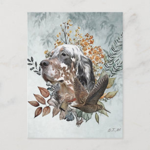 English setter , Woodcock Hunting , Art  Postcard