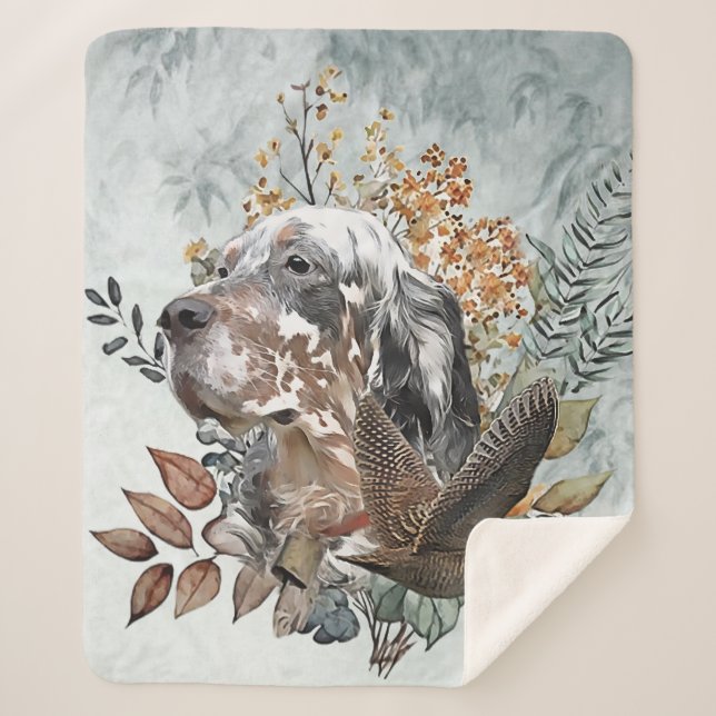 English setter , Woodcock Hunting , Art  Sherpa Blanket (Front)