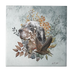 English setter , Woodcock Hunting , Art Tile