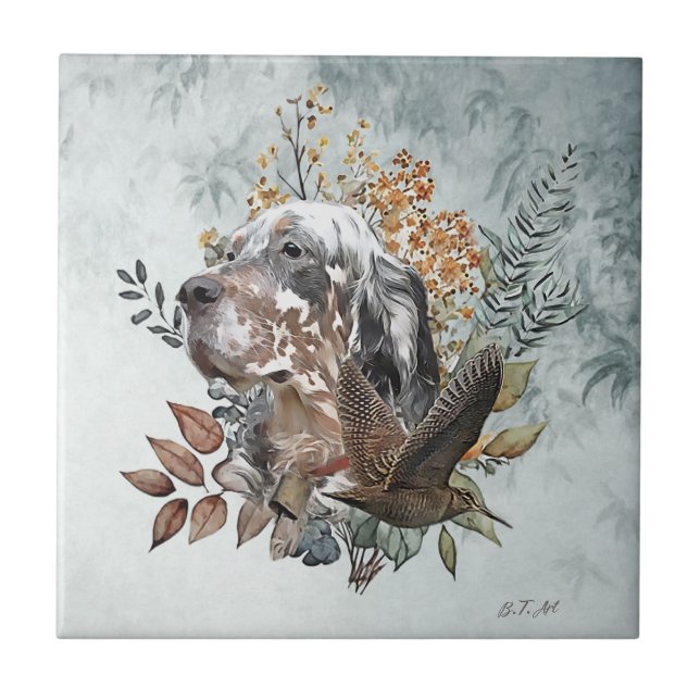 English setter , Woodcock Hunting , Art  Tile (Front)