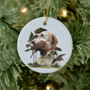 English Setter , woodcock hunting  Ceramic Tree Decoration