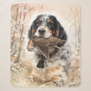 English Setter, Woodcock Hunting ,Dog Art Sherpa Blanket