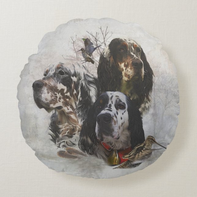 English Setter , woodcock hunting  Round Cushion (Front)