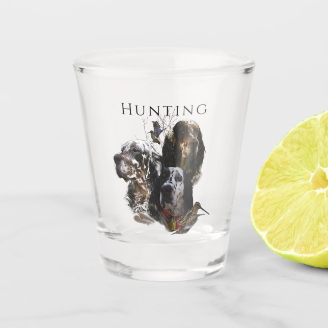 English Setter , woodcock hunting  Shot Glass (Front)