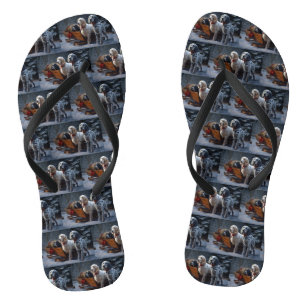 English Setter's Snowy Sleigh Christmas Decor Flip Flops