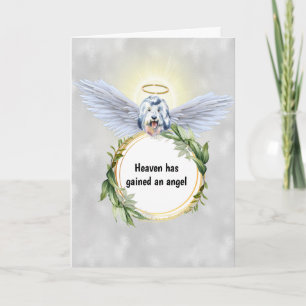 English sheepdog angel wings halo wreath heaven card