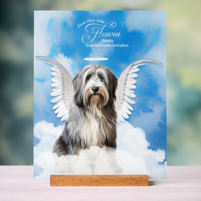 English Sheepdog Angel with Name Pet Memorial Acrylic Sign (Neutral)