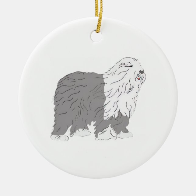 English Sheepdog Ceramic Tree Decoration (Front)