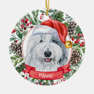 English Sheepdog Custom Santa Christmas Ornament